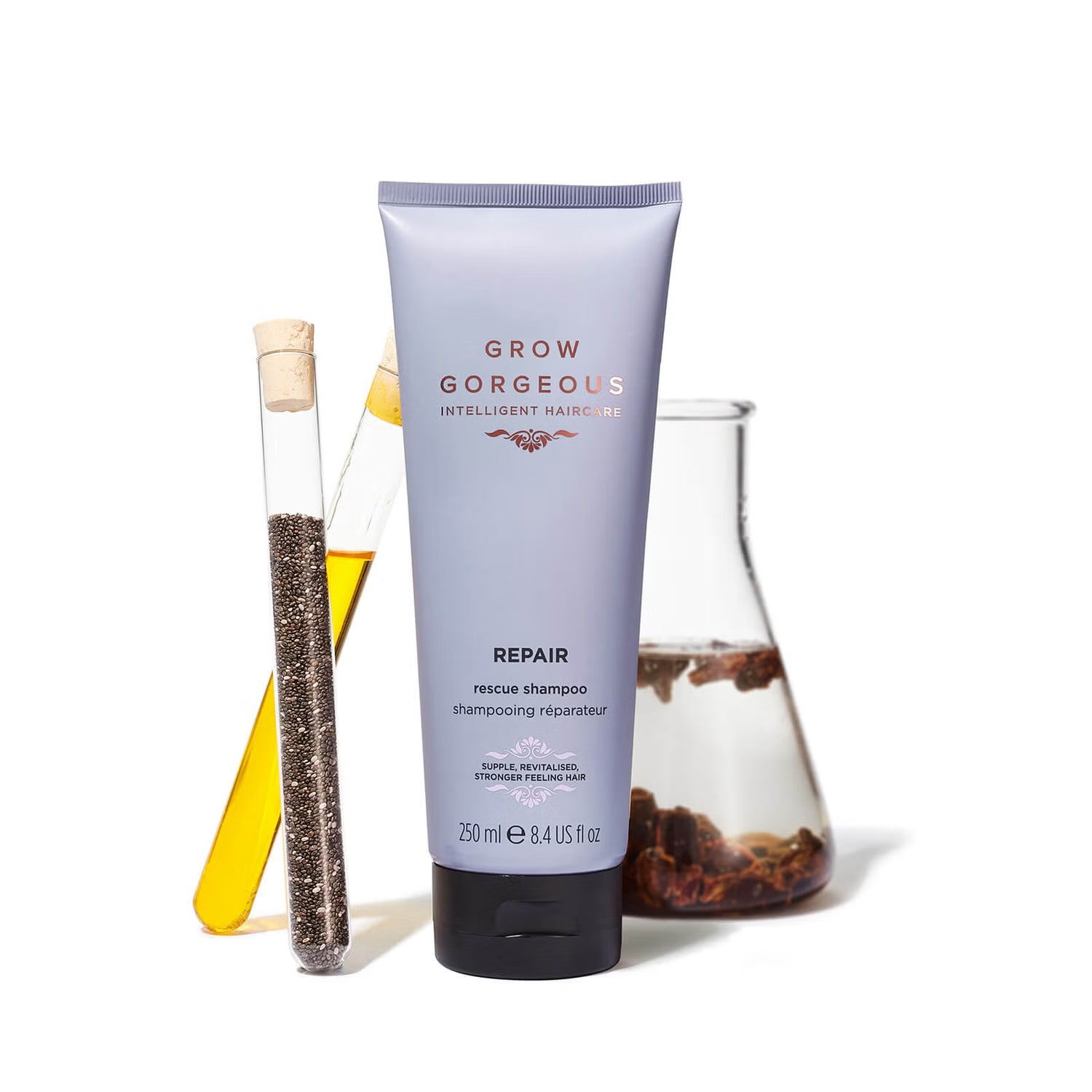 GROW GORGEOUS Atstatomasis gelbėjimo šampūnas – stiprinamasis šampūnas pažeistiems plaukams, 250 ml