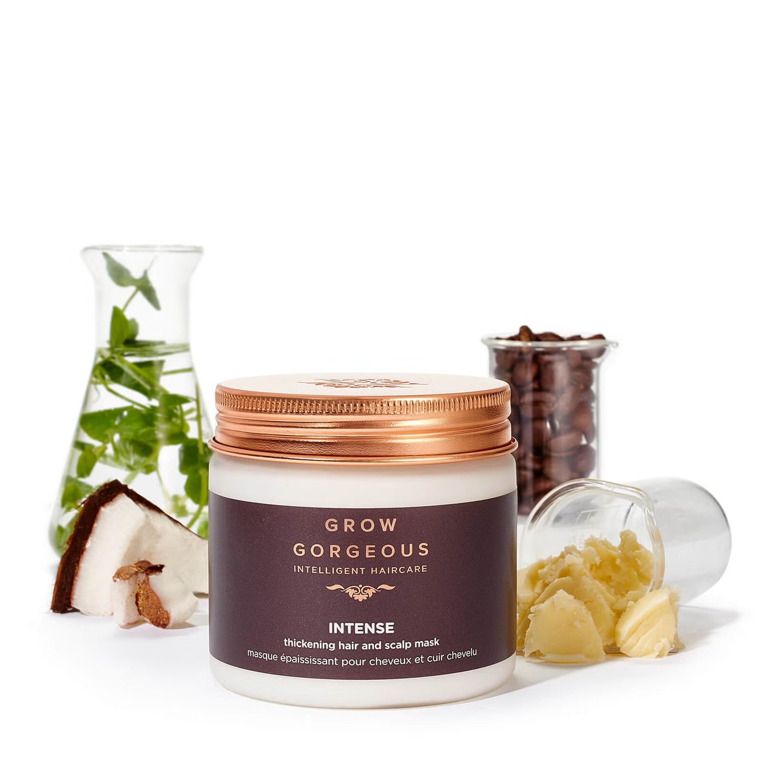 GROW GORGEOUS Stiprinanti ir storinanti plaukų bei galvos odos kaukė – intensyvi kaukė plaukų apimčiai, 200 ml