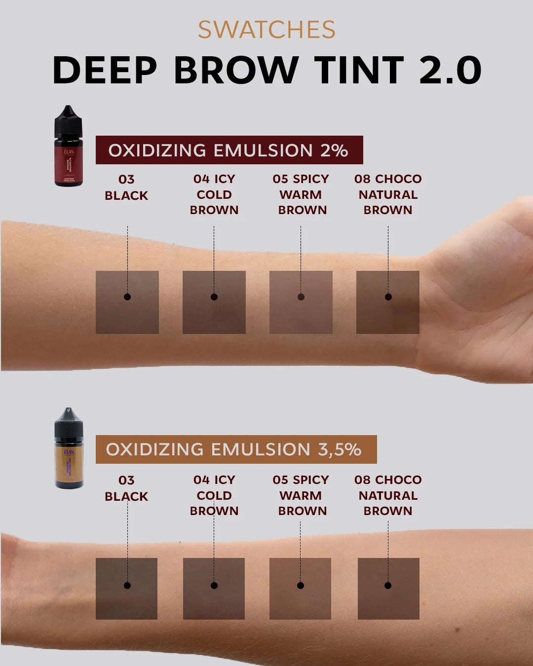 Elan Ilgalaikis antakių dažas „DEEP BROW TINT“, 2.0 08 CHOCO Natūraliai ruda 20 ml