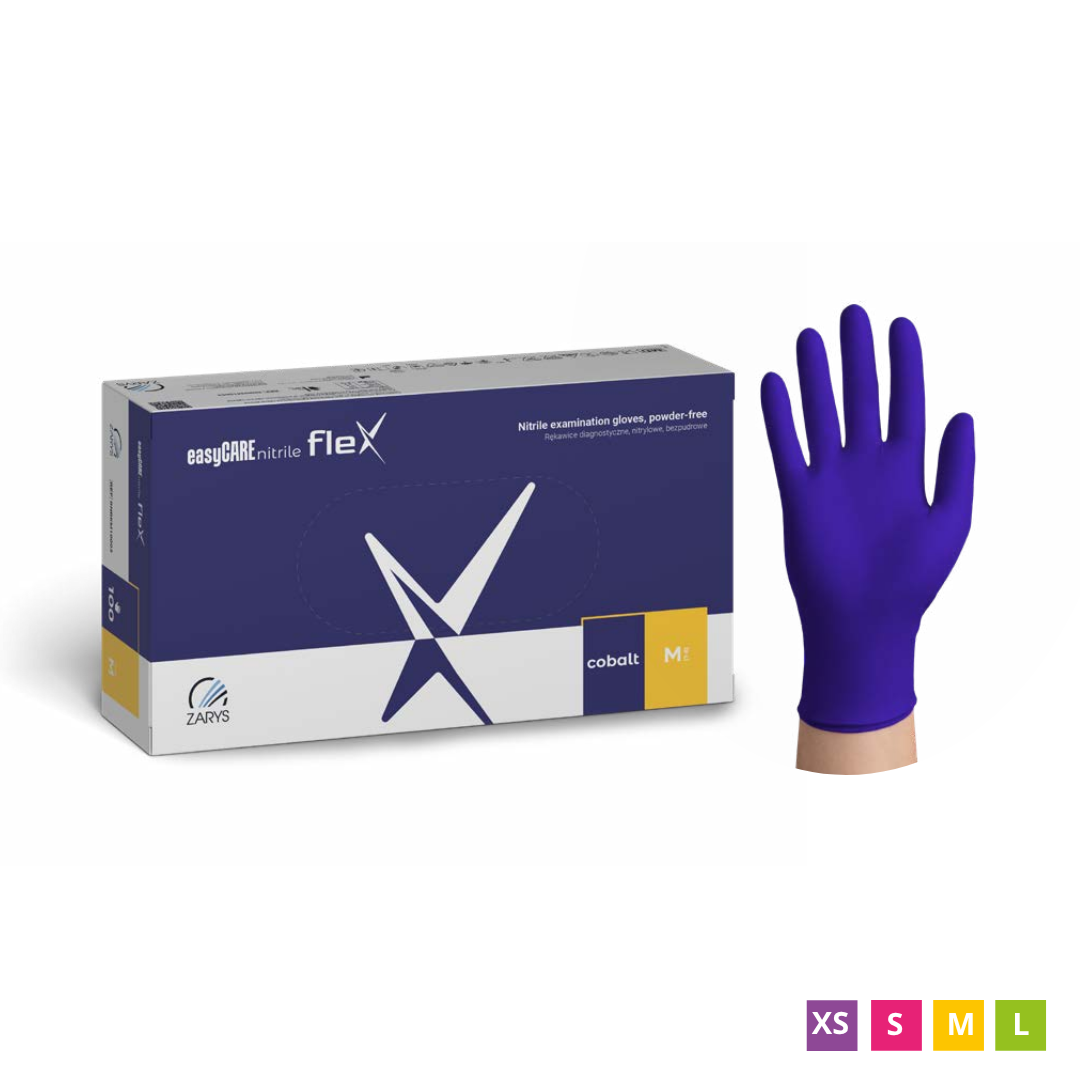 easyCARE Nitrile Flex Disposable Nitrile Gloves, Powder-Free, Cobalt Blue, 100 pcs.