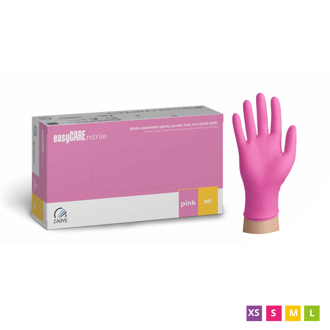 „easyCARE“ vienkartinės nitrilo pirštinės, be pudros, rožinės spalvos, 100 vnt.