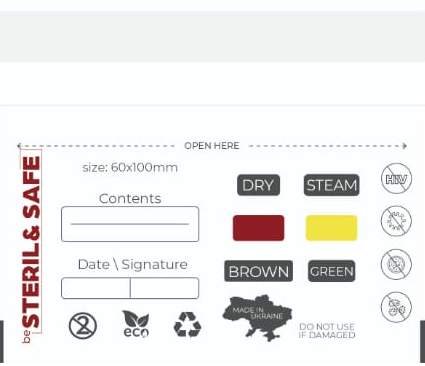 be STERIL&SAFE комбинированные пакеты для стерилизации в сухожаре или автоклаве, с индикатором 60×100мм PKW Белые 100шт.