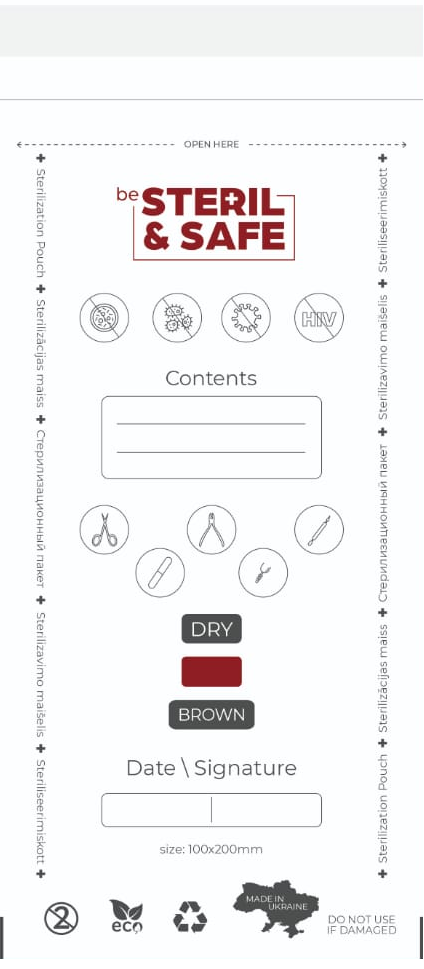 be STERIL&SAFE Dry Air Sterilization Bags 100x200mm CDW transparent with indicator 100pcs.