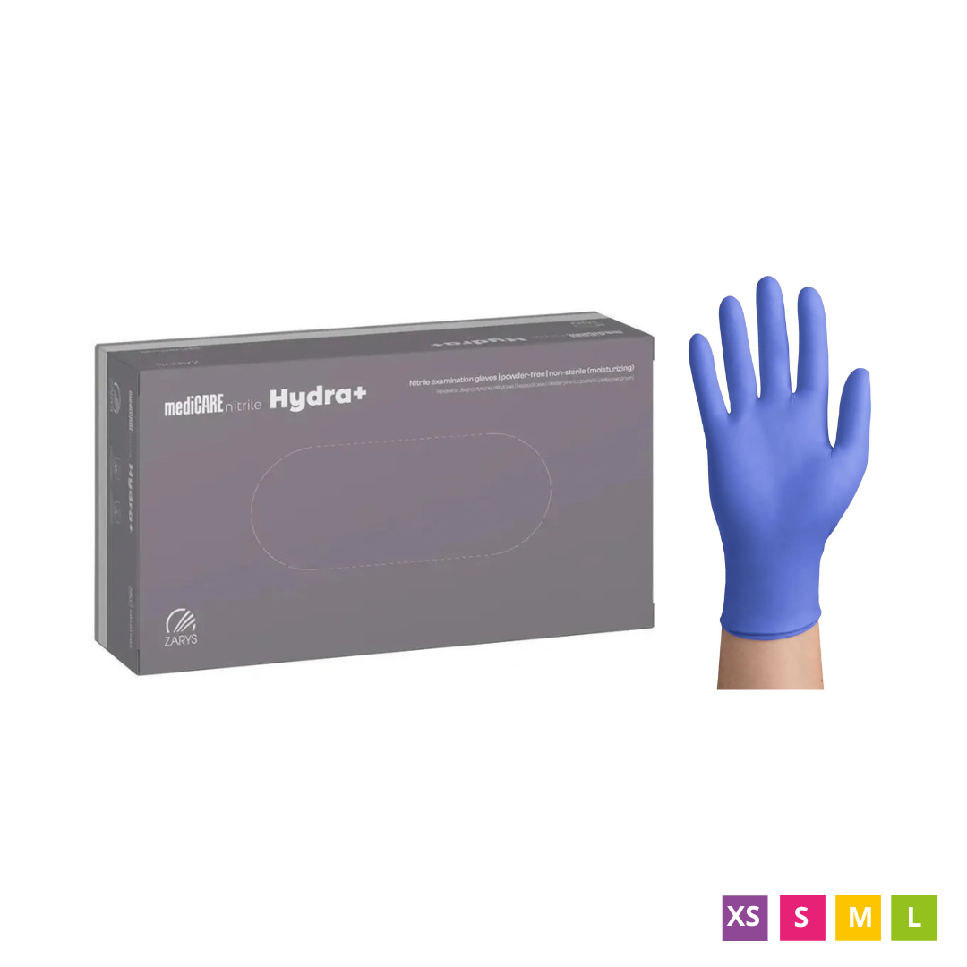 mediCARE Nitrile Hydra+ Vienkartinės nitrilo pirštinės, be pudros, mėlynos-violetinės, 100 vnt.