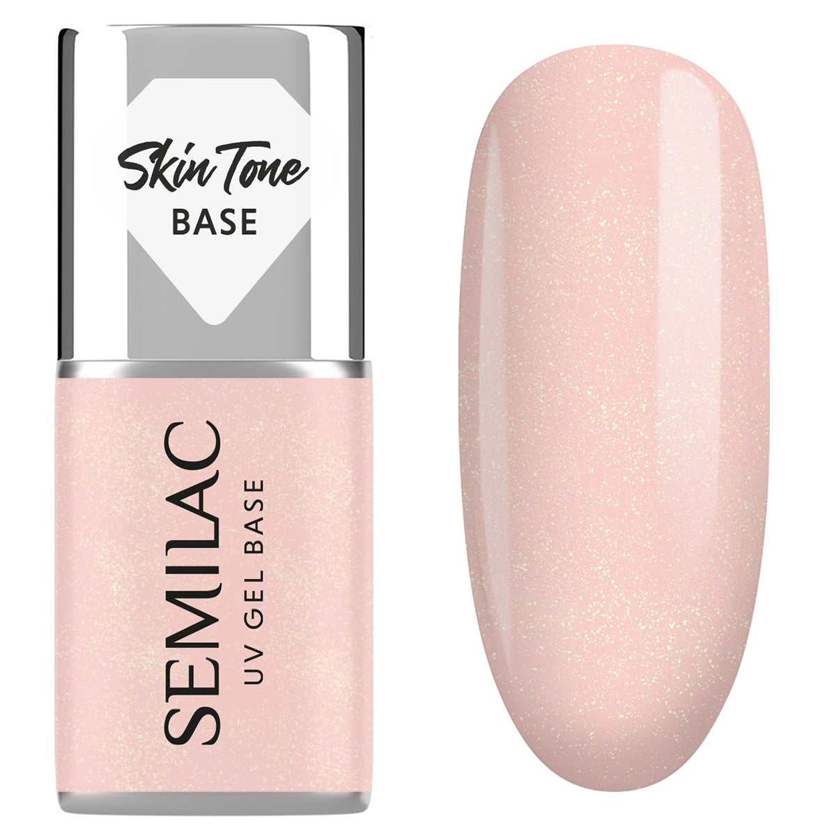 Semilac Skin Tone Cover Base 2in1 Glitter Peach 7 ml
