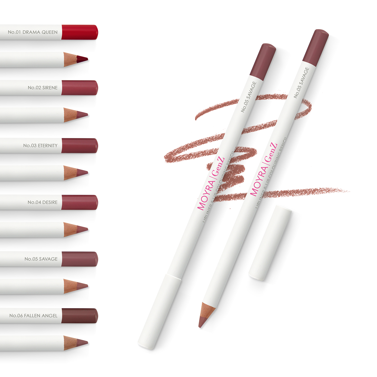 MOYRA GenZ Lipliner & Lip – lūpų kontūro ir dažymo pieštukas 05 Savage
