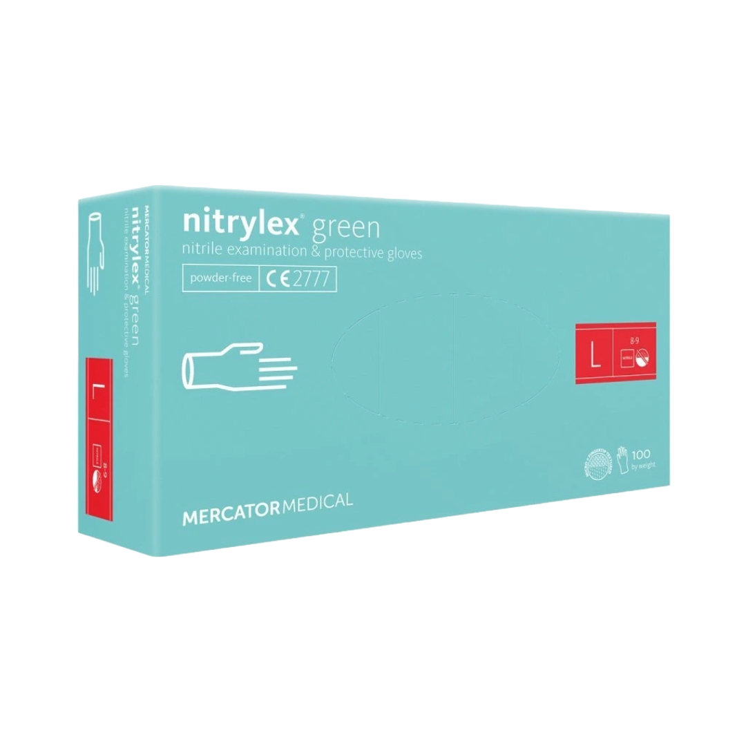 Nitrylex PF Vienkartiniai nitrilo pirštinės, be pudros L Žalios, 100 vnt. (Lenkija)