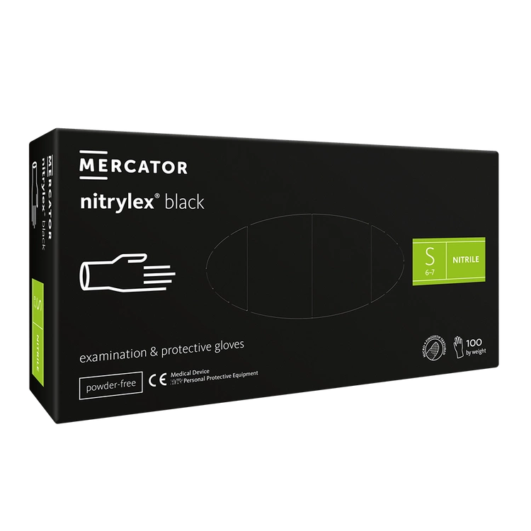 Nitrylex PF Vienkartiniai nitrilo pirštinės, be pudros S Juodos, 100 vnt. (Lenkija)