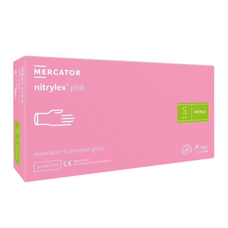 Nitrylex PF Vienkartiniai nitrilo pirštinės, be pudros S Rožinės, 100 vnt. (Lenkija)