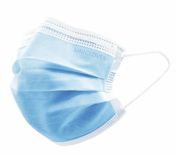 UNIGLOVES Medicininė veido kaukė su guma PROFIL PLUS MĖLYNA 3 sluoksniai, 50 vnt.
