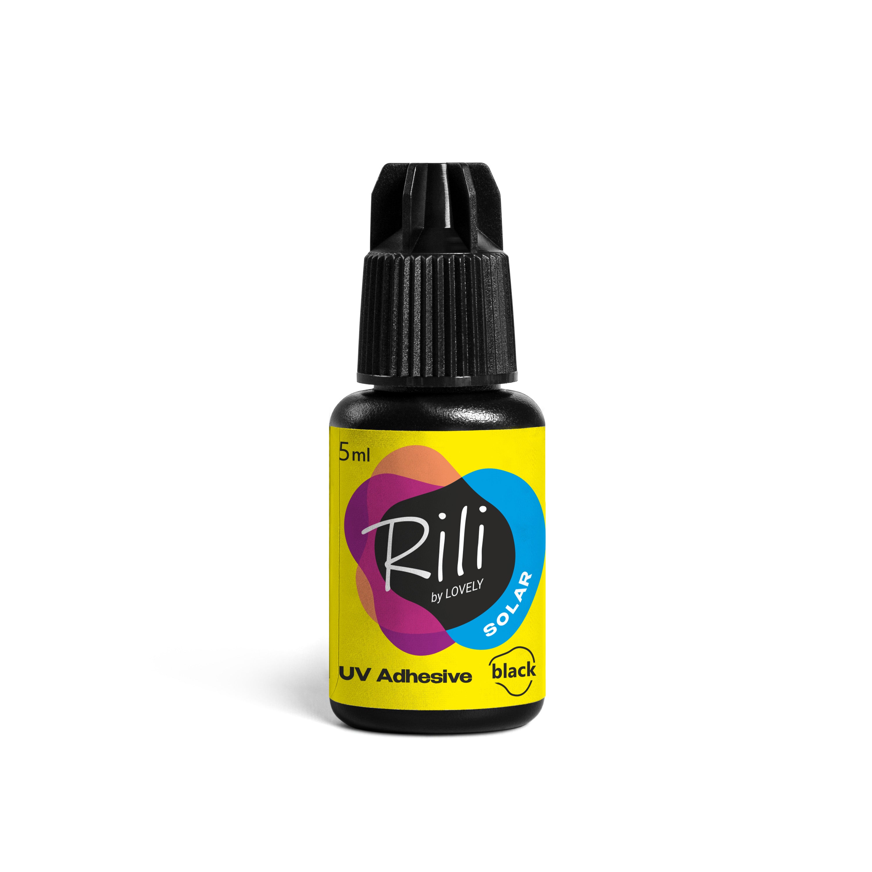 LOVELY UV klijai blakstienų priauginimui „Rili Solar“, juodi, 5 ml