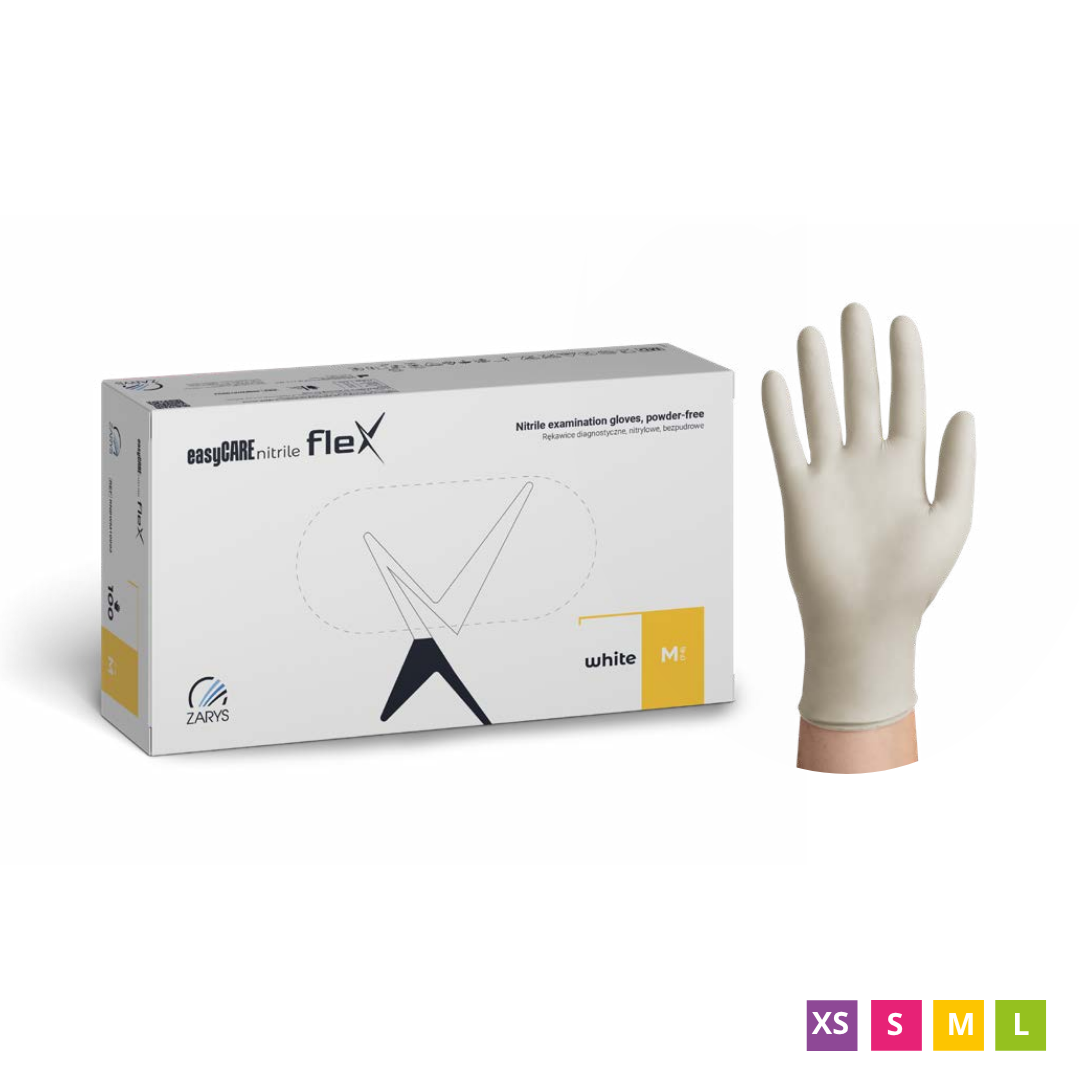 „easyCARE Nitrile Flex“ vienkartinės nitrilo pirštinės, be pudros, baltos, 100 vnt.