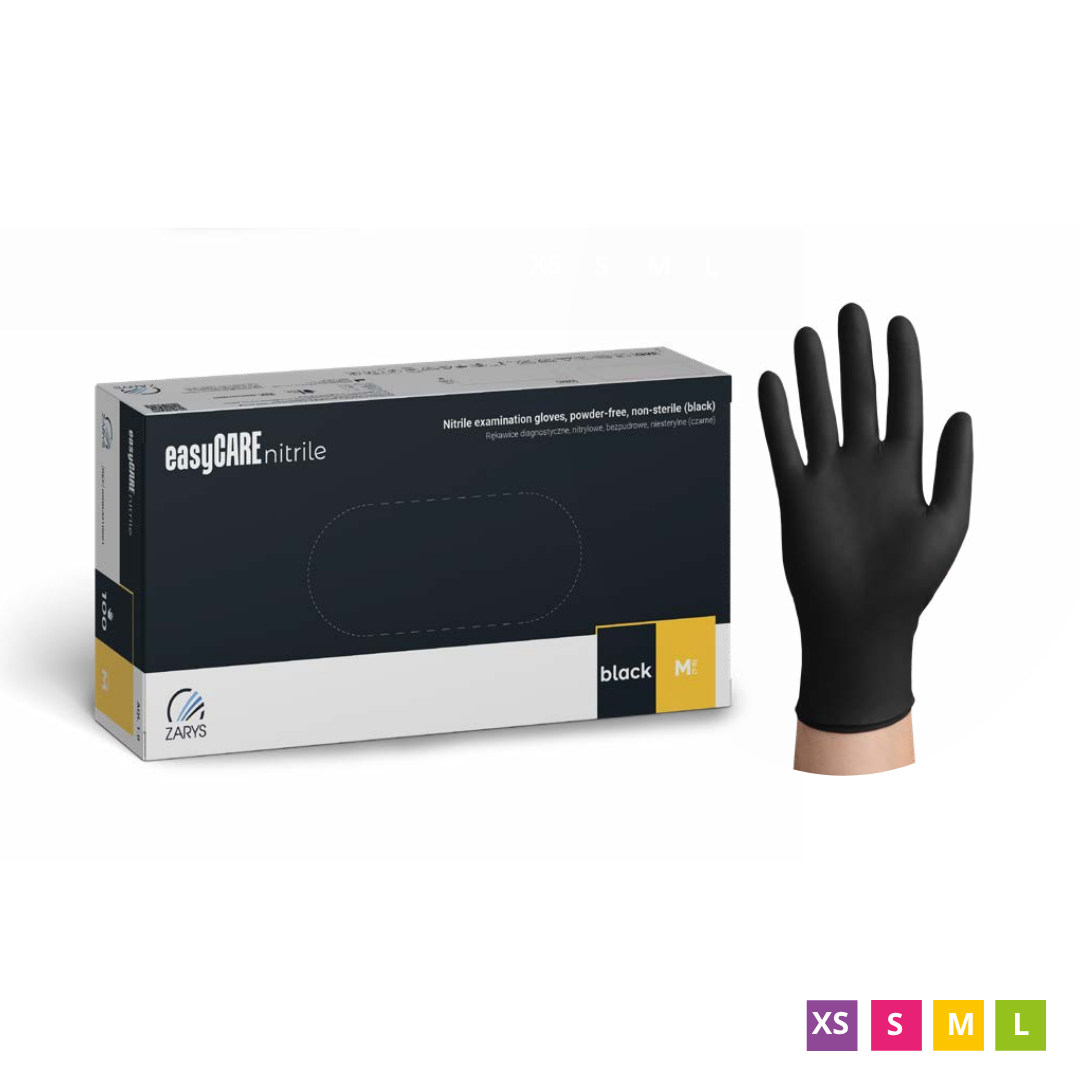 easyCARE Disposable Nitrile Gloves, Powder-Free, Black, 100 pcs.