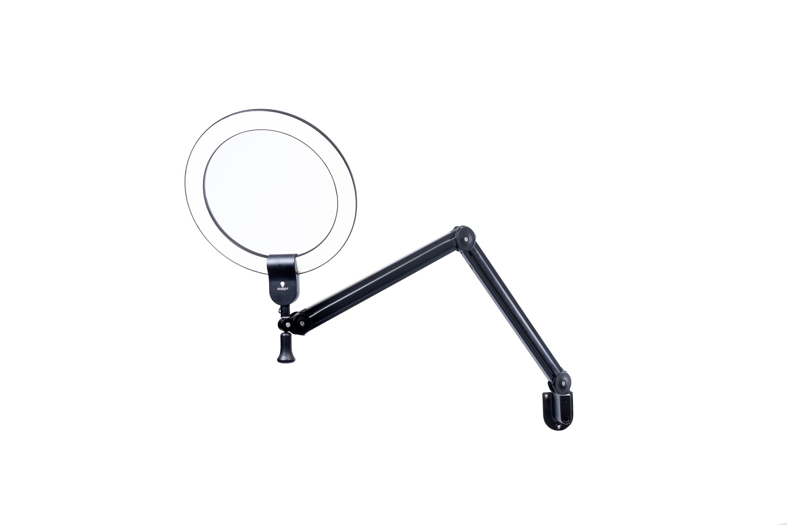 Daylight žiedinė LED lempa su sieniniu arba stalinio laikiklio tvirtinimu [Aura On Arm]