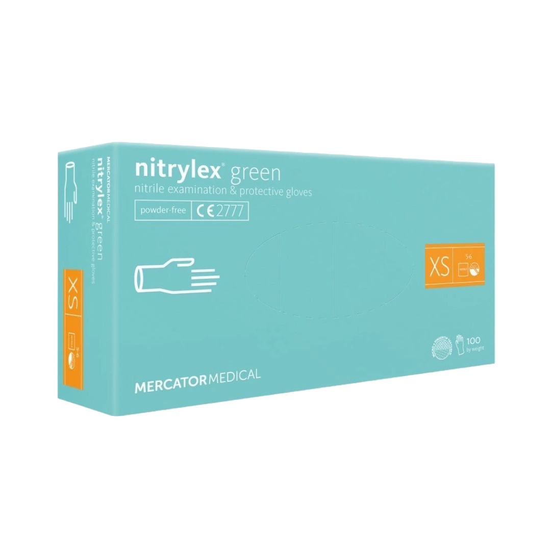 Nitrylex PF Vienkartiniai nitrilo pirštinės, be pudros XS Žalios, 100 vnt. (Lenkija)