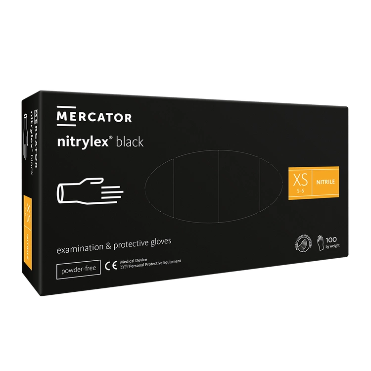 Nitrylex PF Vienkartiniai nitrilo pirštinės, be pudros XS Juodos, 100 vnt. (Lenkija)