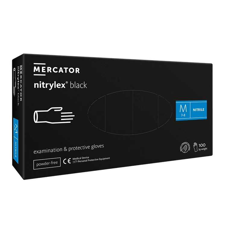 Nitrylex PF Vienkartiniai nitrilo pirštinės, be pudros M Juodos, 100 vnt. (Lenkija)