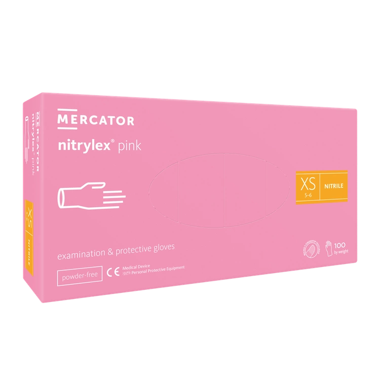 Nitrylex PF Vienkartiniai nitrilo pirštinės, be pudros XS Rožinės, 100 vnt. (Lenkija)